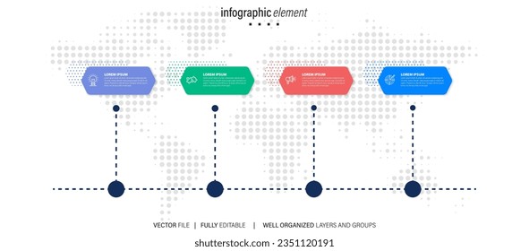 Plantilla de diseño de Infografía de negocio Vector con iconos y 4 opciones o pasos.
