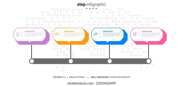 Plantilla de diseño de Infografía Empresarial Vector con iconos y 4 opciones o pasos. Se puede utilizar para el diagrama de procesos, presentaciones, diseño de flujo de trabajo, banner, diagrama de flujo, gráfico de información
