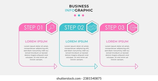 Plantilla de diseño de Infografía de negocio Vector con iconos y 3 opciones o pasos.