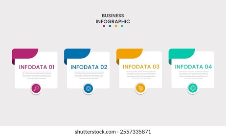 Business Infographic design template Vector with icons and 4 four options or steps. It can be used for process diagrams, presentations, workflow layouts, banners, flow charts, infographics