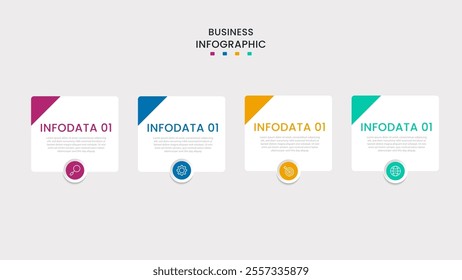 Business Infographic design template Vector with icons and 4 four options or steps. It can be used for process diagrams, presentations, workflow layouts, banners, flow charts, infographics