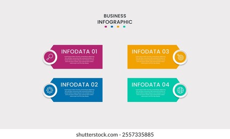 Business Infographic design template Vector with icons and 4 four options or steps. It can be used for process diagrams, presentations, workflow layouts, banners, flow charts, infographics