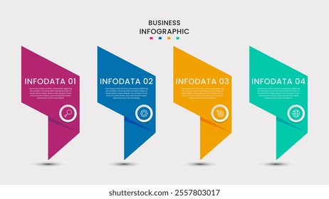 Business Infographic design template Vector with icons and 4 four options or steps. It can be used for process diagrams, presentations, workflow layouts, banners, flow charts, infographics