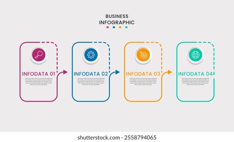 Business Infographic design template Vector with icons and 4 four options or steps. It can be used for process diagrams, presentations, workflow layouts, banners, flow charts, infographics