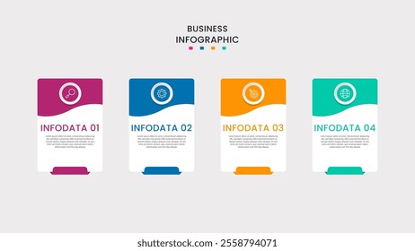 Business Infographic design template Vector with icons and 4 four options or steps. It can be used for process diagrams, presentations, workflow layouts, banners, flow charts, infographics