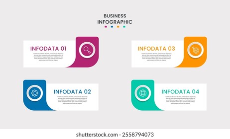 Business Infographic design template Vector with icons and 4 four options or steps. It can be used for process diagrams, presentations, workflow layouts, banners, flow charts, infographics