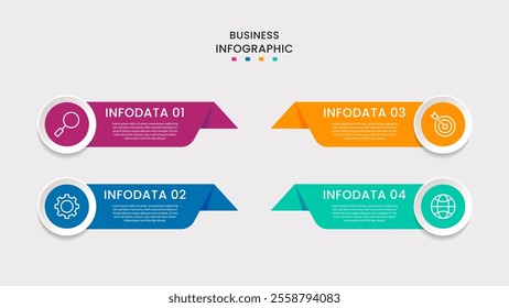 Business Infographic design template Vector with icons and 4 four options or steps. It can be used for process diagrams, presentations, workflow layouts, banners, flow charts, infographics