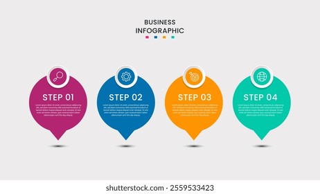 Business Infographic design template Vector with icons and 4 four options or steps. It can be used for process diagrams, presentations, workflow layouts, banners, flow charts, infographics