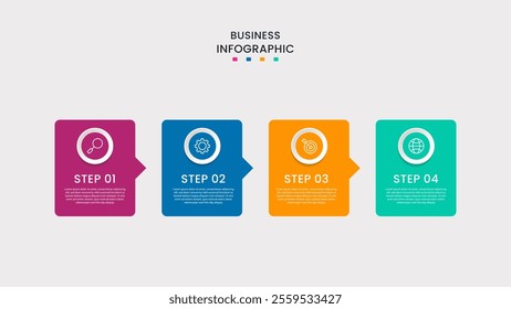 Business Infographic design template Vector with icons and 4 four options or steps. It can be used for process diagrams, presentations, workflow layouts, banners, flow charts, infographics