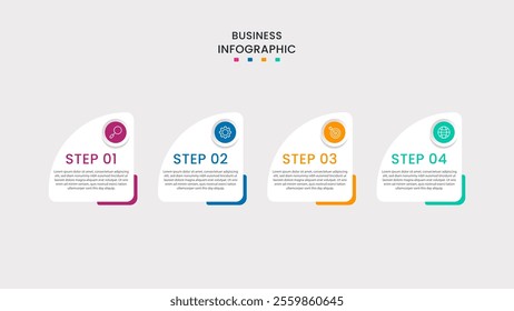 Business Infographic design template Vector with icons and 4 four options or steps. It can be used for process diagrams, presentations, workflow layouts, banners, flow charts, infographics