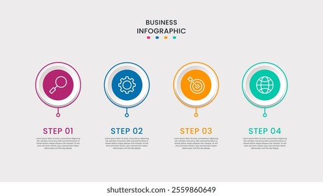 Business Infographic design template Vector with icons and 4 four options or steps. It can be used for process diagrams, presentations, workflow layouts, banners, flow charts, infographics