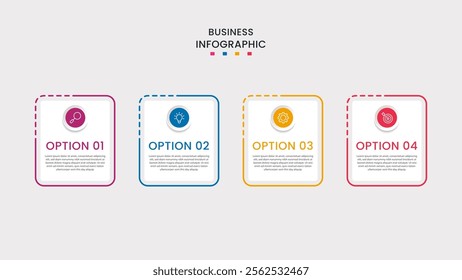 Business Infographic design template Vector with icons and 4 four options or steps. It can be used for process diagrams, presentations, workflow layouts, banners, flow charts, infographics