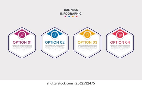 Business Infographic design template Vector with icons and 4 four options or steps. It can be used for process diagrams, presentations, workflow layouts, banners, flow charts, infographics