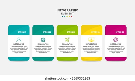 Business Infographic design template Vector with icons and 5 options or steps. Can be used for process diagram, presentations, workflow layout, banner, flow chart, info graph
