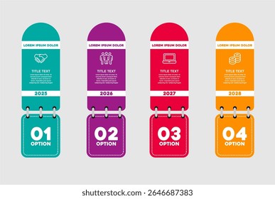 Vetor de modelo de design de infográfico de negócios com ícones e 4 quatro opções ou etapas que podem ser usadas para diagramas de processo apresentações layouts de fluxo de trabalho banners fluxogramas gráficos infográficos
