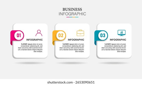 Business Infographic design template Vector with icons and 3 options or steps. Can be used for process diagram, presentations, workflow layout, banner, flow chart, info graph