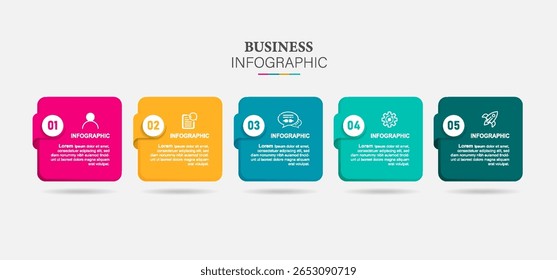 Business Infographic design template Vector with icons and 5 options or steps. Can be used for process diagram, presentations, workflow layout, banner, flow chart, info graph