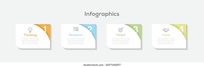 Business Infografik Designvorlage Vector mit 4 Optionen oder Schritten. Verwendet für Prozessdiagramme, Präsentationen, Workflow-Layout.