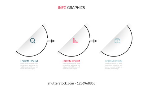 Business infographic design vector with circle and arrow line. Timeline with 3 options, steps or process, chart, presentation.