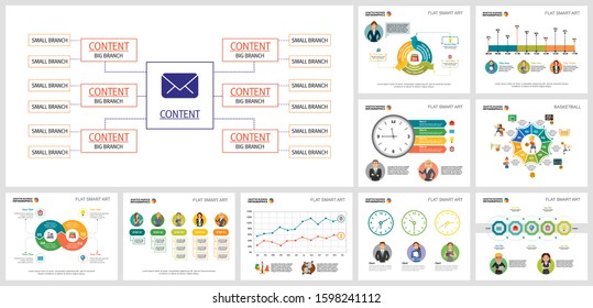 Business infographic diagram set. Can be used for workflow layout, annual report, presentation slide, web design. Business and accounting concept with timeline, cycle and flow charts
