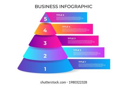 Business Infographic Element. 3d Triangle Pyramid Chart Infographic With 5 Option Or Step.