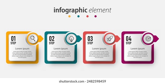 Business infographic element with 4 options, steps, number template design for workflow diagram, info chart, web design. vector illustration.	
