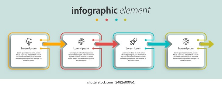 Business infographic element with 4 options, steps, number template design for workflow diagram, info chart, web design. vector illustration.