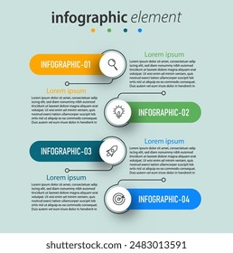 Business-Infografik-Element mit 4 Optionen, Stufen, Vorlage-Design für Workflow-Diagramm, Infodiagramm, Webdesign. Vektorillustration.
