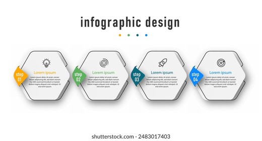 Elemento de infografía de negocios con 4 opciones, pasos, diseño de Plantilla numérica para diagrama de flujo de trabajo, infograma, Diseño web. Ilustración vectorial.