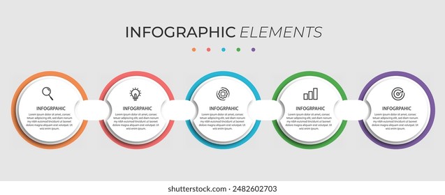 Elemento de infografía de negocios con 5 opciones, pasos, diseño de Plantilla para diagrama de flujo de trabajo, infografía, Diseño web. Ilustración vectorial.