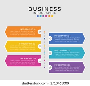 Elemento de infografía de negocio con 6 opciones, pasos, diseño de plantillas de vector de número
