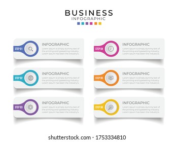Elemento de infografía de negocio con 6 opciones, pasos, diseño de plantilla de vector de número	