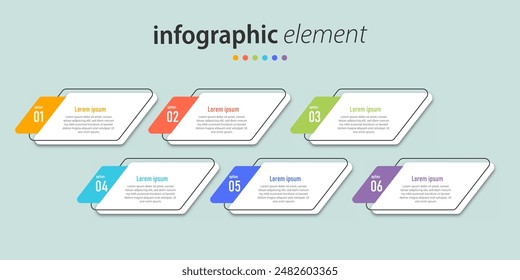 Business infographic element with 6 options, steps, number template design for workflow diagram, info chart, web design. vector illustration.
