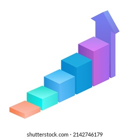 Elemento infográfico de negocios. Escala de progreso, crecimiento de carrera, éxito financiero, que consiste en 5 pasos, con una flecha que tiende hacia arriba. 3 D. Ilustración vectorial.