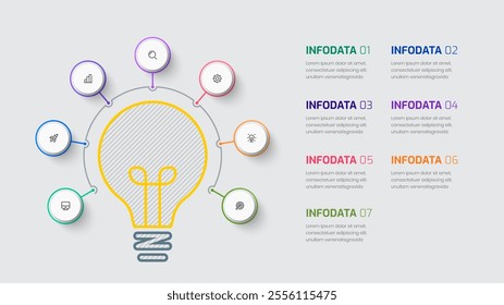 Business infographic element presentation with Lamp Circle 7 options and icon for presentation