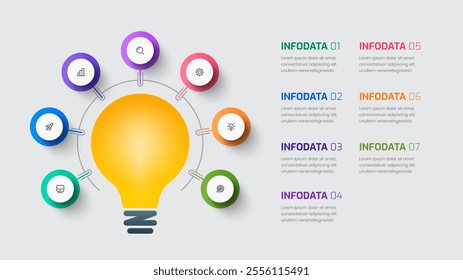 Business infographic element presentation with Lamp Circle 7 options and icon for presentation