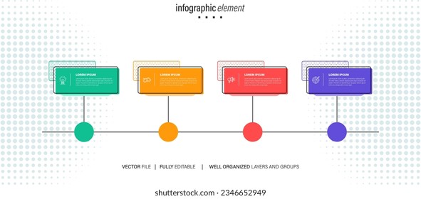 Business infographic element process template design with icons and 4 options or steps. Vector illustration.