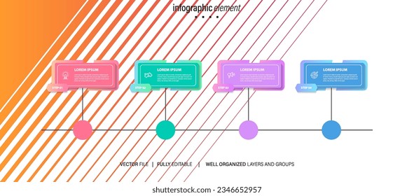 Business infographic element process template design with icons and 4 options or steps. Vector illustration.