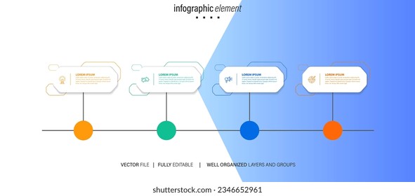 Business infographic element process template design with icons and 4 options or steps. Vector illustration.