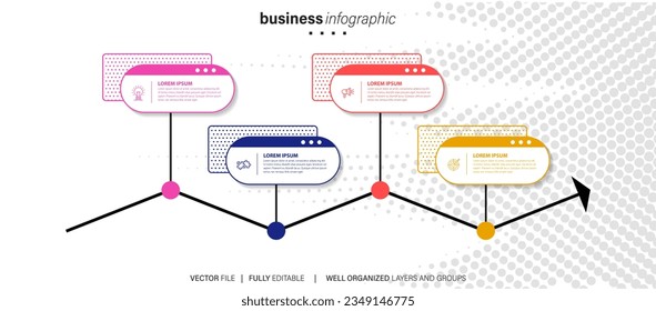 Business infographic element process template design with icons and 4 options or steps. Vector illustration.
