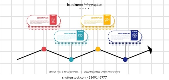 Business infographic element process template design with icons and 4 options or steps. Vector illustration.
