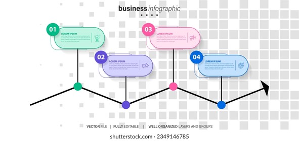 Business infographic element process template design with icons and 4 options or steps. Vector illustration.
