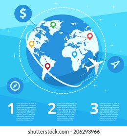 Business infographic element stylish vector illustration, travel the world with your business ideas. Can be used for workflow layout, banner, number options, web design.