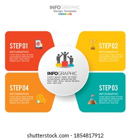 Elementos de infografía empresarial con 4 opciones o pasos.