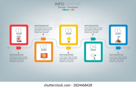 Elementos de infografía empresarial con 5 opciones o pasos.