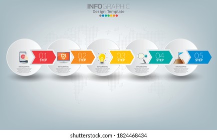 Elementos de infografía empresarial con 5 opciones o pasos.