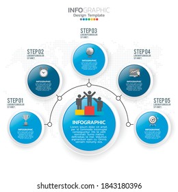 Business infographic elements with 5 options or steps blue theme.