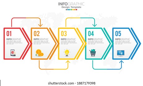 Elementos de infografía empresarial con 5 opciones o pasos.