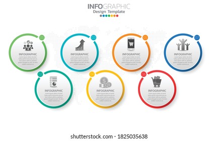 Elementos de infografía empresarial con 7 opciones o pasos.