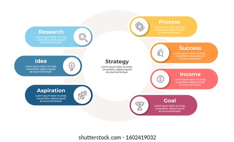Business infographic elements. Chart, graph with 7 steps, options, parts. Vector diagram.